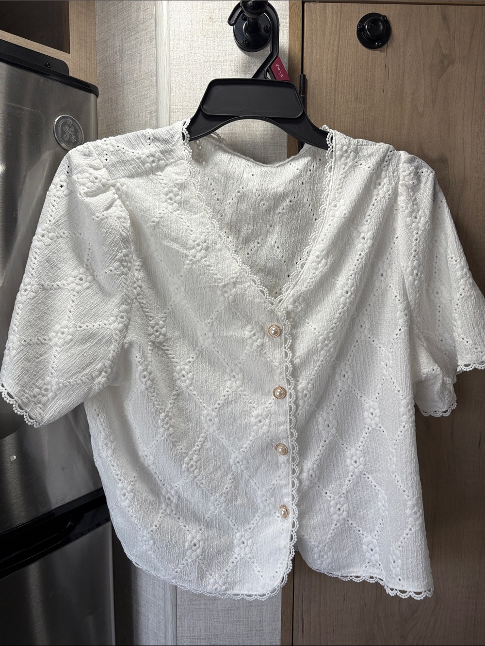White Lace Eyelet Button-Front Women's Top